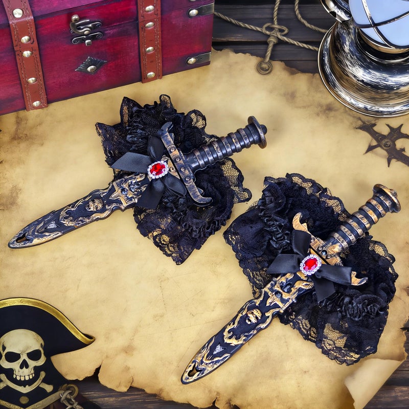 Horolam 2 PCS Pirate Swords with Lace Bow, Pirate Dagger Sword Toy with Holster Thigh Garter for Women for Cosplay Dress Up - Image 4
