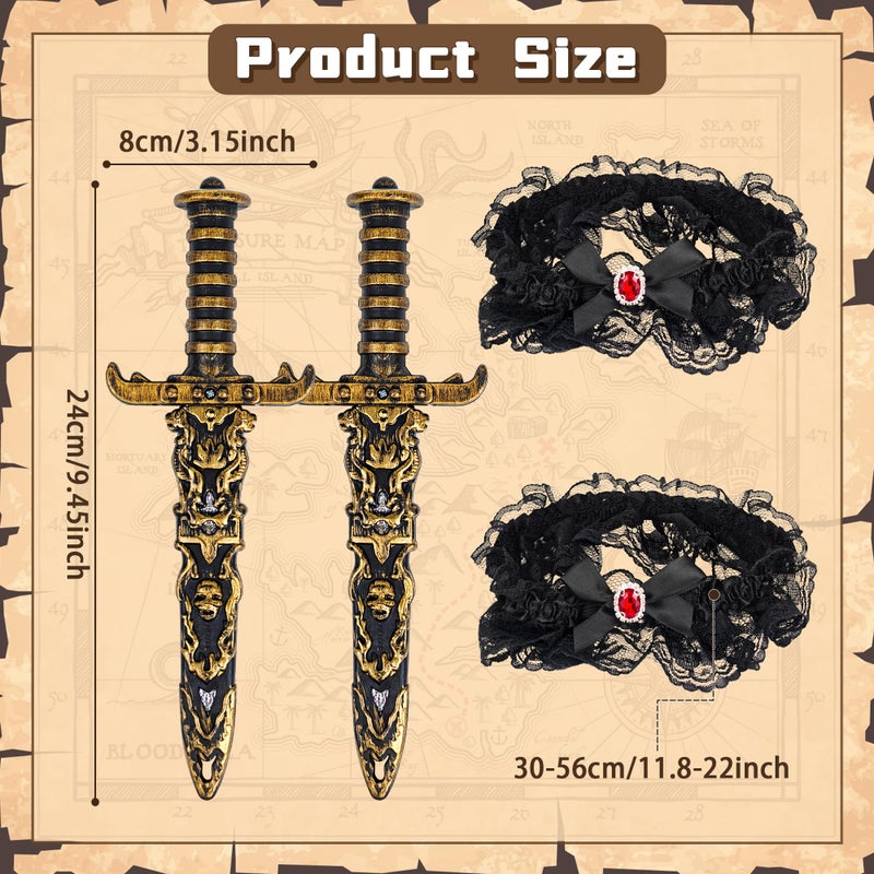 Horolam 2 PCS Pirate Swords with Lace Bow, Pirate Dagger Sword Toy with Holster Thigh Garter for Women for Cosplay Dress Up - Image 2