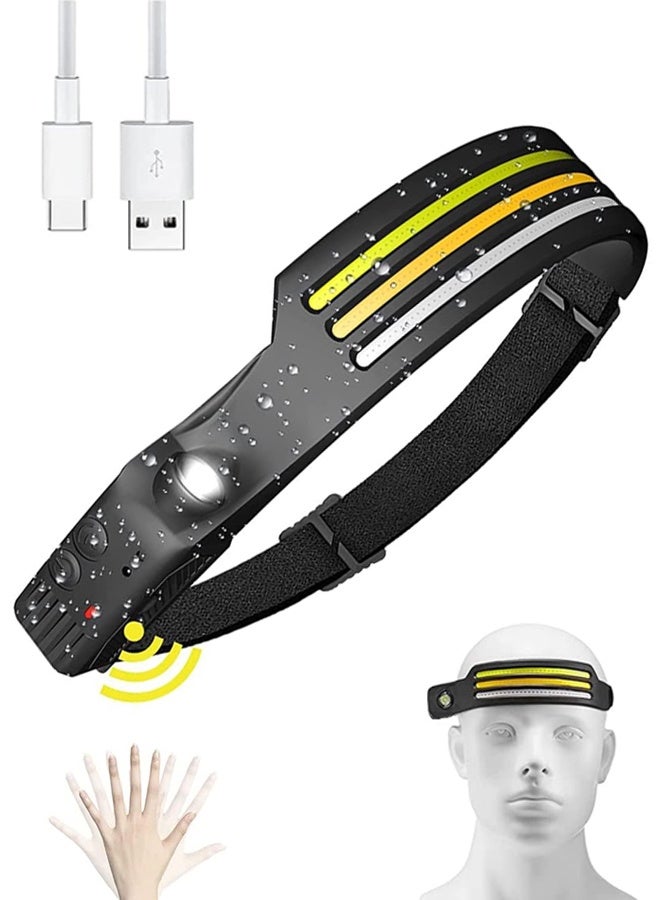 Eoptify Rechargeable Head Torch, 3 LED Adjustable Light with Motion Sensor, 10 Modes, Red Flashlight and Warning Light, Waterproof Headlamp for Camping - Image 2