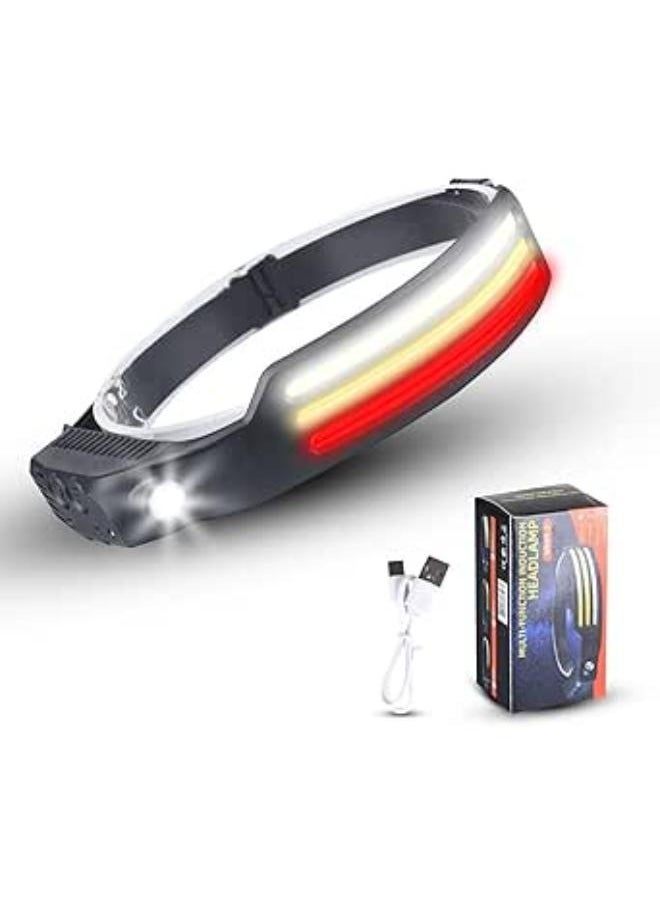 Eoptify Rechargeable Head Torch, 3 LED Adjustable Light with Motion Sensor, 10 Modes, Red Flashlight and Warning Light, Waterproof Headlamp for Camping  - Image 1