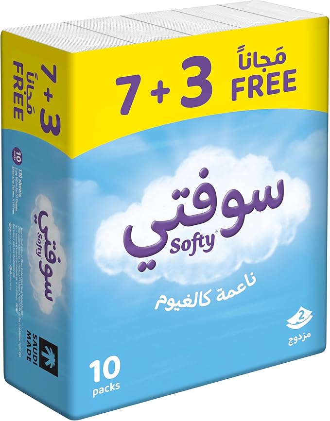 Kleenex Softy,Soft Pack Facial Tissues, Packs of 7 + 3 Free x 130 Sheets, Tissue Paper for Face & Hands, 2-Ply Dependable Strength - Image 1