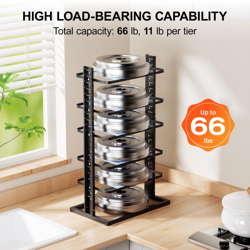LAMU Pots and Pans Organizer for under Cabinet, 6-Tier Heavy Duty Pan Pot Organizers inside Cabinet Adjustable 14 to 24.57", Pot Rack Kitchen Cabinet Organization and Storage Holds up to 12" Cookware - Image 3