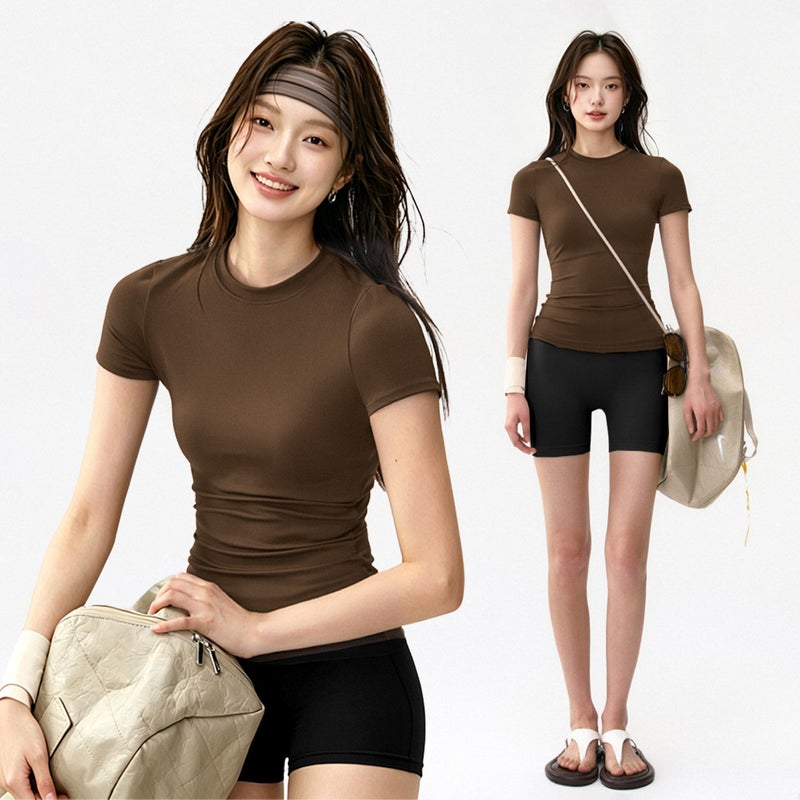 Women's Yoga Fitness Set Short Sleeve Quick Dry Running Training T-Shirt and Shorts - Image 1