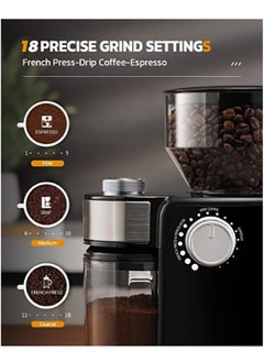 Bukela Electric Coffee Grinder Automatic Coffee Bean Grinder for French Press Drip Coffee and Espresso Adjustable Burr Coffee Grinder with 18 Settings 12 Cups Black  - Image 2