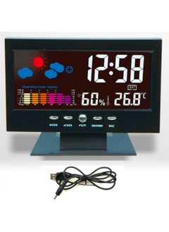 Creative LED Color Screen Weather Forecast Alarm Clock Black + USB cable