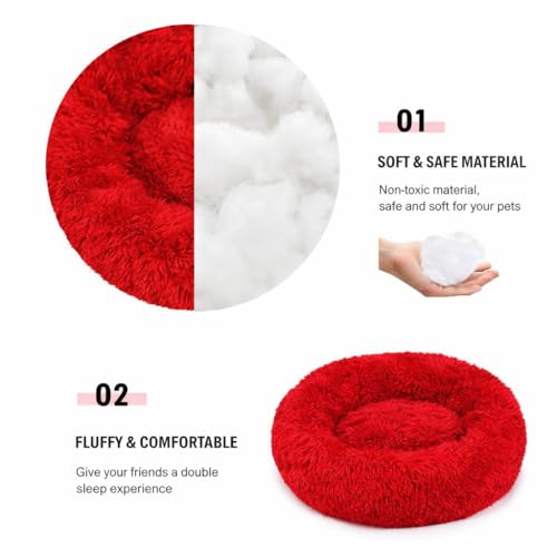 ZEXSAZONE Summer Small Cat Bed Donut Shape for Kittens & Small Dogs | Soft Plush Washable Puppy Bed | Raised Sides for Head & Neck Support | Reversible 2-in-1 Pet Cushion Red - Image 3