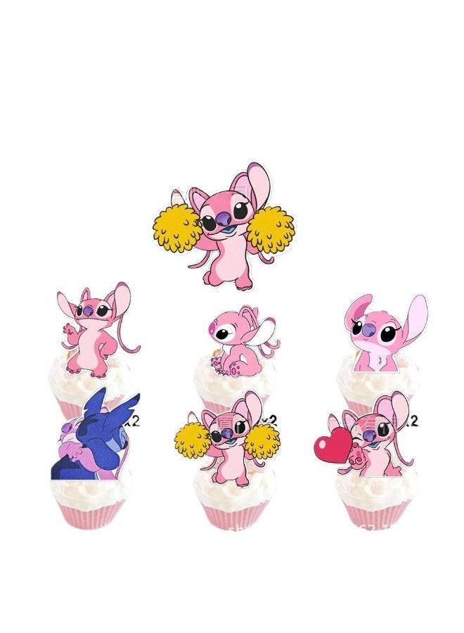 JAYATO Lilo & Stitch Birthday & Party Scene Decoration Set Party Supplies, 46 Pcs Pink Stitch & Lilo Cartoon Party Favor for Kids, Girls, Included Flag-Happy Birthday Banner, Cake Decoration, Latex Balloons - Image 5