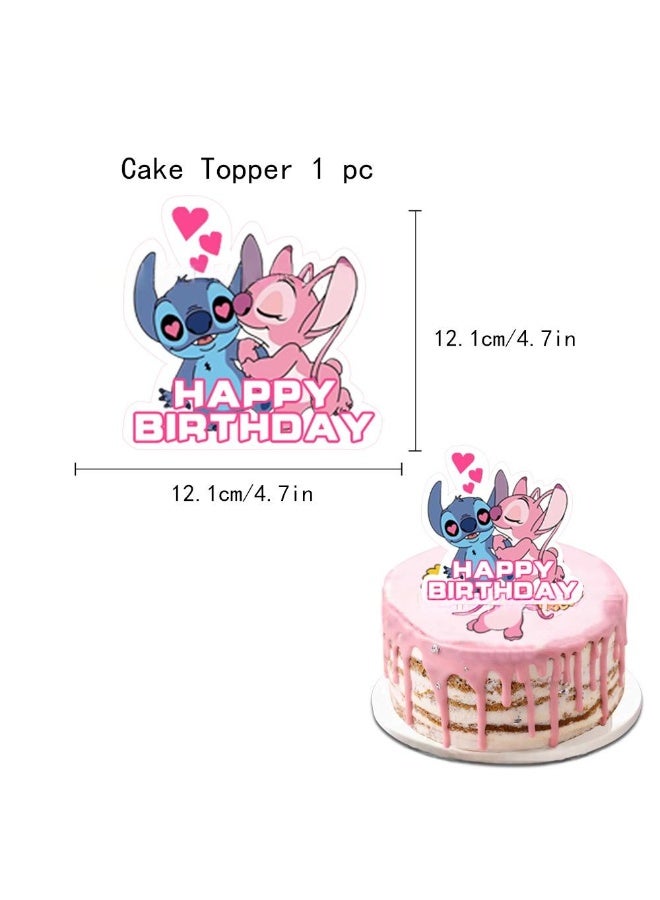 JAYATO Lilo & Stitch Birthday & Party Scene Decoration Set Party Supplies, 46 Pcs Pink Stitch & Lilo Cartoon Party Favor for Kids, Girls, Included Flag-Happy Birthday Banner, Cake Decoration, Latex Balloons - Image 4