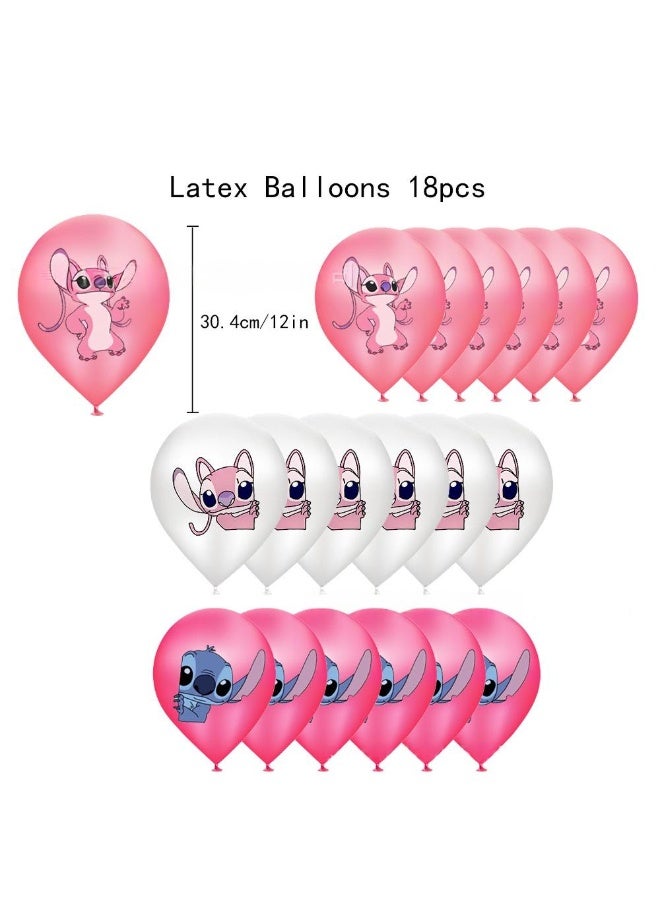 JAYATO Lilo & Stitch Birthday & Party Scene Decoration Set Party Supplies, 46 Pcs Pink Stitch & Lilo Cartoon Party Favor for Kids, Girls, Included Flag-Happy Birthday Banner, Cake Decoration, Latex Balloons - Image 2