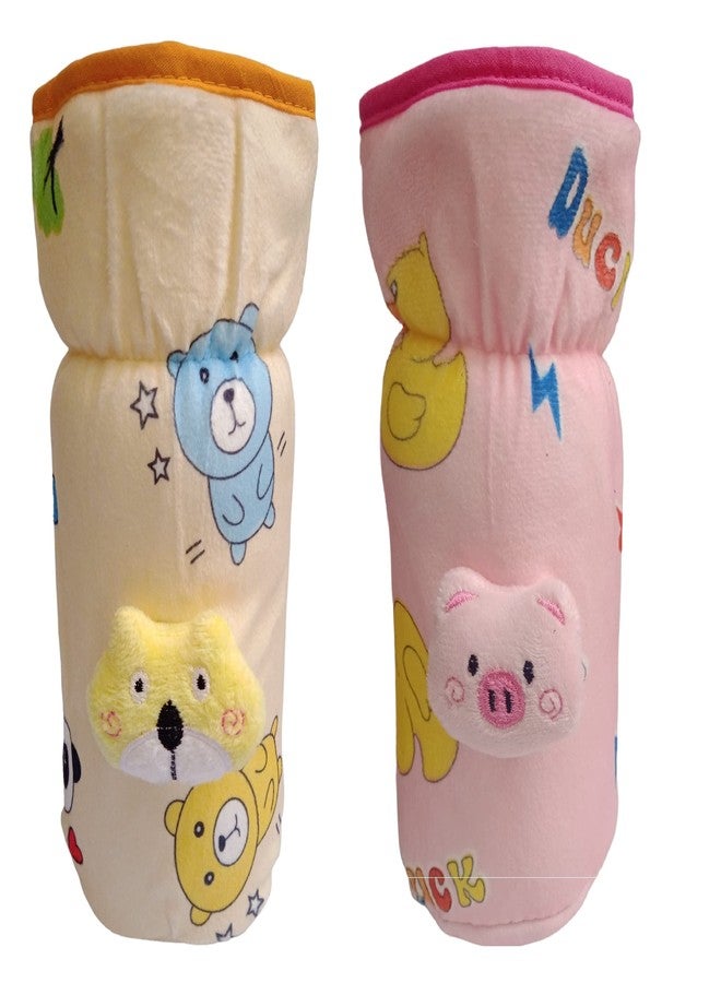 Lappu Bottle Covers for Philips Avent/Wide Neck Bottle Tote Bag Cover/Broad Neck Soft Plush Stretchable Baby Bottle Cover with Strap for 250, 260, 330 ml Pack of 2- Pink Yellow - Image 1