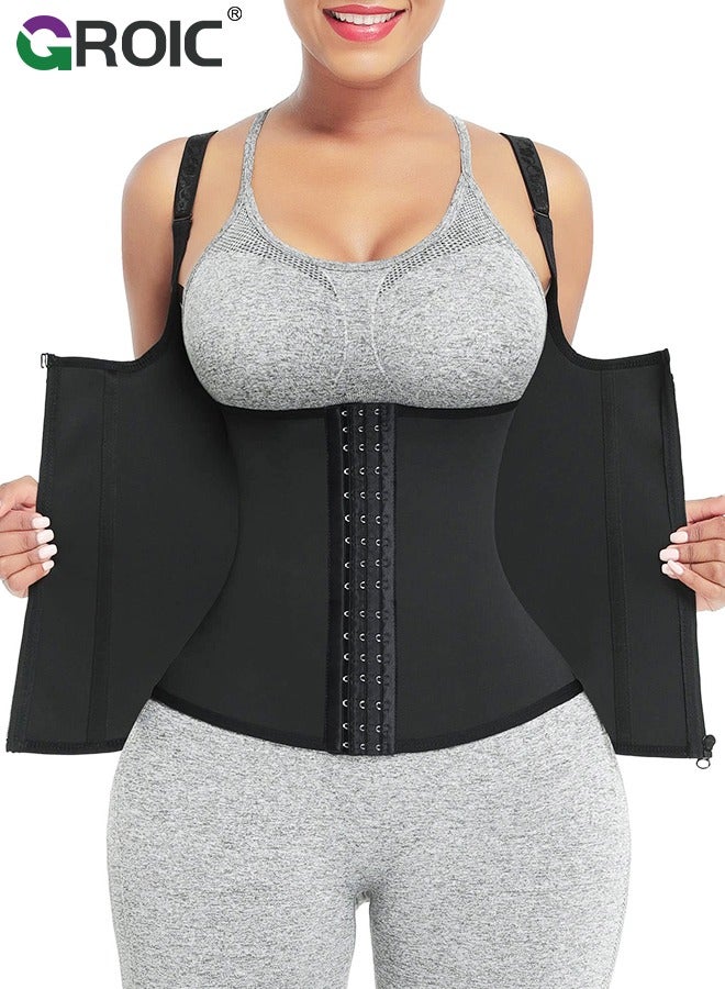 GROIC Waist Trainer for Women Triple Belt Body Shaper Waist Trainer Corset with zipper and 3 Rows Closure, Sauna Workout Trimmer Belts Underbust Corset Tummy Control Hourglass Slimming Belly Body Shaper - XL - Image 1
