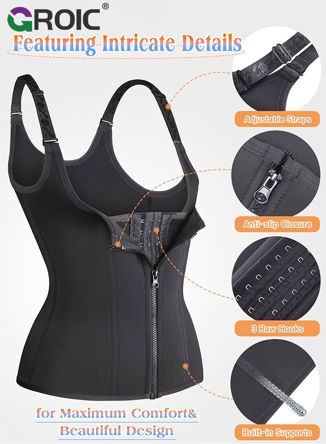 GROIC Waist Trainer for Women Triple Belt Body Shaper Waist Trainer Corset with zipper and 3 Rows Closure, Sauna Workout Trimmer Belts Underbust Corset Tummy Control Hourglass Slimming Belly Body Shaper - XL - Image 3