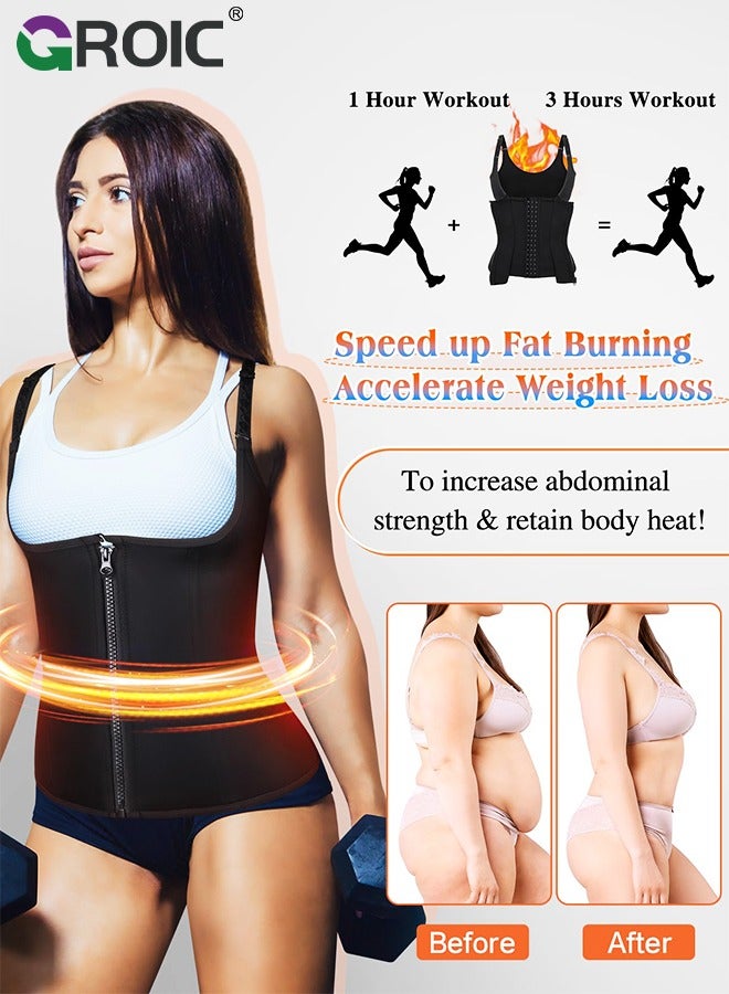GROIC Waist Trainer for Women Triple Belt Body Shaper Waist Trainer Corset with zipper and 3 Rows Closure, Sauna Workout Trimmer Belts Underbust Corset Tummy Control Hourglass Slimming Belly Body Shaper - XL - Image 4