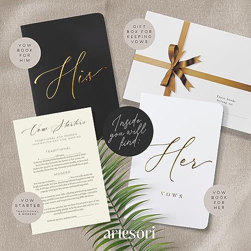 ARTESORI Premium Wedding Vow Book for Her & Him, Soft Touch, Gold Foil, 28 Lined Pages, Wedding Vow Books His and Hers, Wedding Essentials, Wedding Registry Ideas, His and Hers Gifts [White & Black] - Image 2