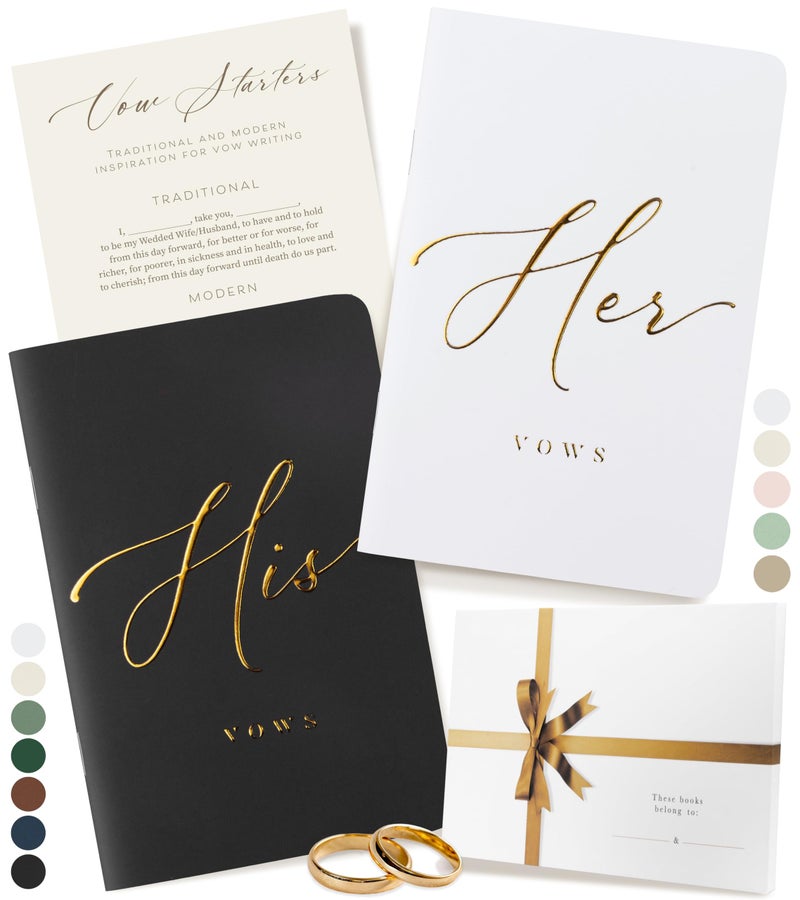 ARTESORI Premium Wedding Vow Book for Her & Him, Soft Touch, Gold Foil, 28 Lined Pages, Wedding Vow Books His and Hers, Wedding Essentials, Wedding Registry Ideas, His and Hers Gifts [White & Black] - Image 1
