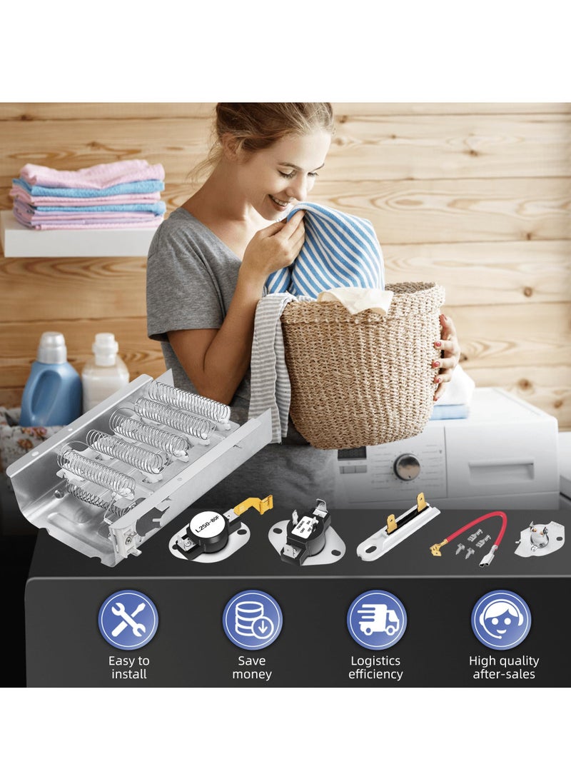 عنصر تسخين المجفف W10724237 لأجزاء مجفف ويرلبول ومايتاج سينتينيال كينمور 70 و80 روجر أمانا 279838 3403585 Wed4815ew1 Ned4655ew1 Medc215ew1 تركيب سهل - Image 2