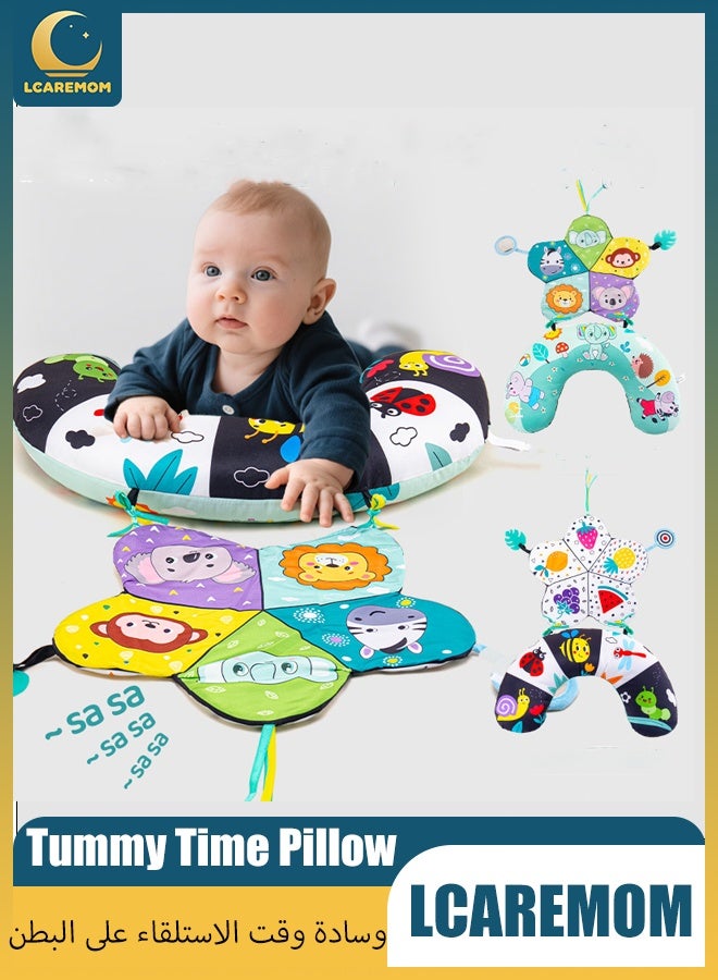 LCAREMOM Tummy Time Pillow U-Shaped Baby Head Support Cushion, Montessori Early Learning Soft Infant Pillow with Color & Black-White Sides for Crawling & Neck Strength, 0-12 Months - Image 1
