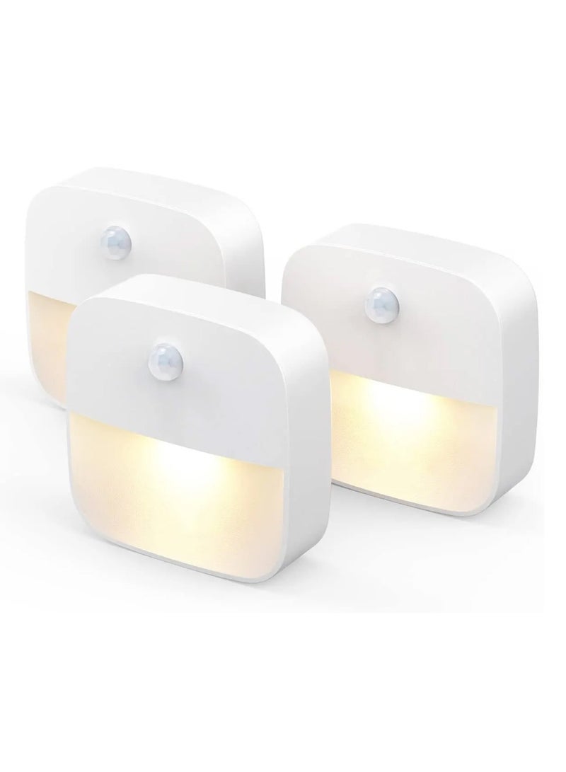 LIVVY LED Motion Sensor Night Light, Battery-Powered, Warm White LED, Energy Efficient, for Bedroom, Bathroom, Kitchen, Hallway, Stairs, Closet, Cabinet – 3-Pack - Image 1