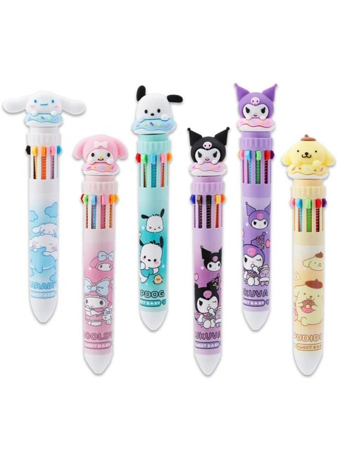 6pcs Kitty Cat 10-in-1 Multicolor Ballpoint Pen 10-Color Retractable Ballpoint Pens for Office School Supplies Cute Stationery Students Children Gift (Pen-10 in 1 B)