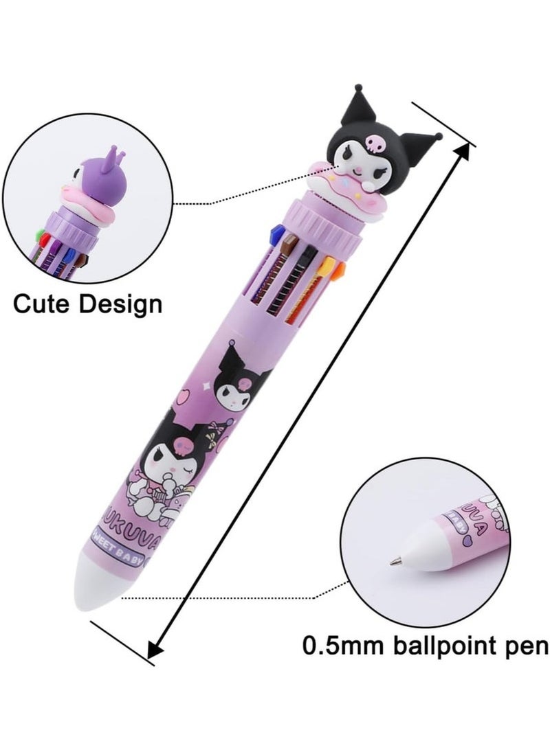 Generic 6pcs Kitty Cat 10-in-1 Multicolor Ballpoint Pen 10-Color Retractable Ballpoint Pens for Office School Supplies Cute Stationery Students Children Gift (Pen-10 in 1 B)  - Image 2