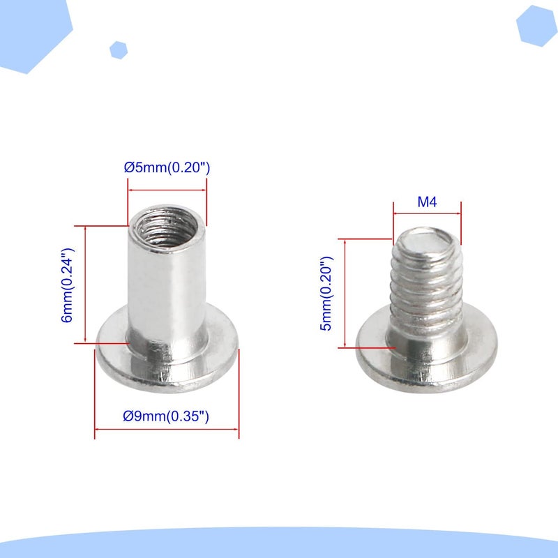 Aopin Scrapbook Photo Albums Screw Post Fit for 0.2inch(5mm) Hole Dia, Female M4x6mm Butt Screw for Binding Leather Saddles Purses Belt Repair, Carbon Steel Nickel Plating, Silver, 25 Sets - Image 2
