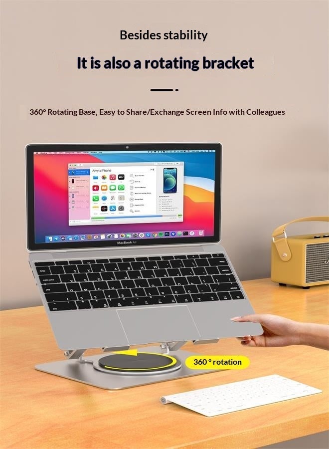 Adjustable Aluminum Laptop Stand with 360° Rotation - Foldable Ergonomic Notebook Riser & Cooling Pad - Image 3
