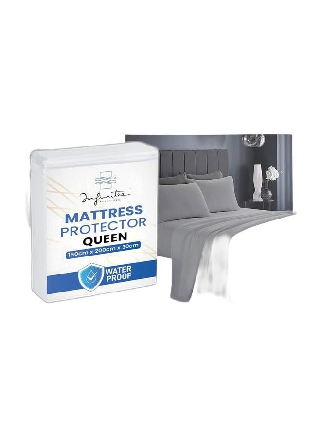 Infinitee Xclusives Queen Size Bedding Combo – Premium Grey 1800 TC Series 4-Piece Bed Sheet Set (90"x102", 60"x80"x16", 20"x30") + 100% Waterproof Mattress Protector (60"x80"x12") – Ultra-Soft, Hypoallergenic, Fade & Wrinkle Resistant - Image 1