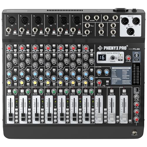 Phenyx Pro Professional 8Channel Audio Mixer Phenyx Pro DJ Sound Mixer Board wFlexible AUX BUS SUB Routing 16 DSP BT Streaming USBB PC Recording Mixing Console for Stage Home Studio PTL800 - Image 1