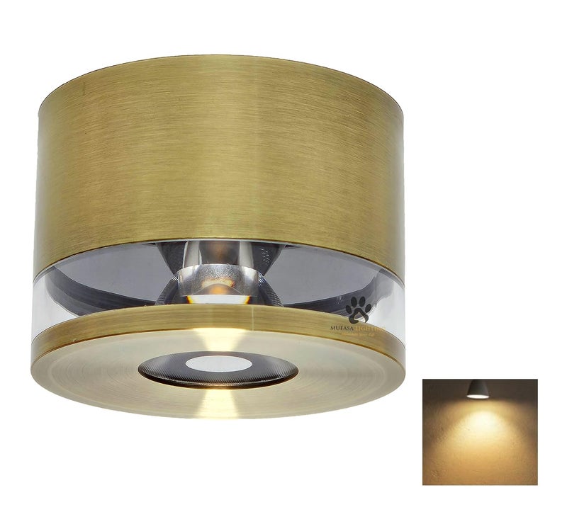 Mufasa 6 Watts Antique Brass Color LED Round Surface Light Cylindrical Shape Indoor Ceiling Mounted Spot Light Down Light Aluminum Body (5.5CM Height) (Warm White) - Image 4