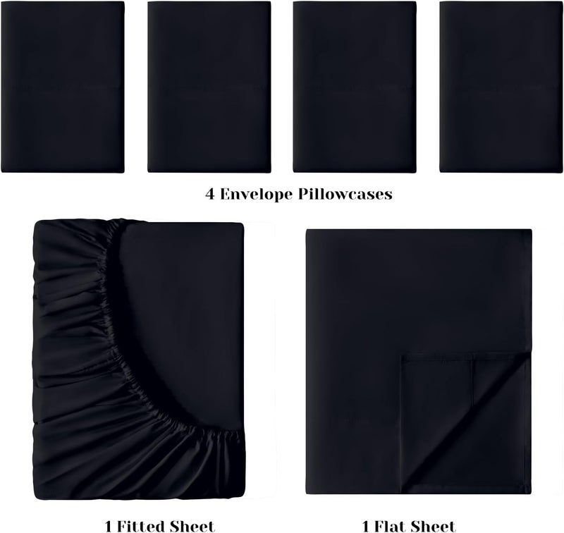 BYSURE 6 Pieces Bed Sheets Set(Full, Black) - Hotel Luxury Super Soft 1800 Thread Count 100% Microfiber Sheets with Deep Pockets, Wrinkle & Fade Resistant - Image 3