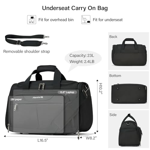 Hanke Underseat Carry On luggage Bags for Travel Foldable Travel Bags for Women Soft Lightweight Personal Item Travel Bag Small Carry On Bags for Airplanes Travel Tote Bags for Women MenBlack - Image 3
