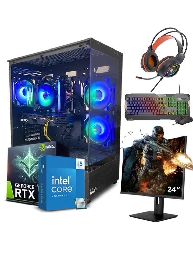 Truenort Aurora Light All In One Bundle Gaming PC, Intel Core i5-12400F Processor | NVIDIA RTX 3060 12GB GPU | 32GB  RAM | 2TB  SSD |24" FHD Monitor | Keyboard, Mouse & Headphone Set | Built-In WiFi | Windows 11 Pro | TrueNort RGB Gaming Case Black  - Image 1