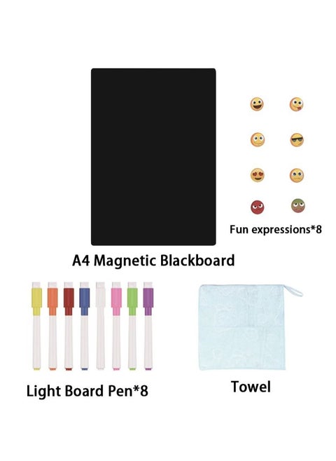 Magnetic Black Dry Erase Board for Refrigerator with Neon Chalk, 12x8" 8 Liquid Chalkboard Chalk with Magnets, 8 Fun Expressions