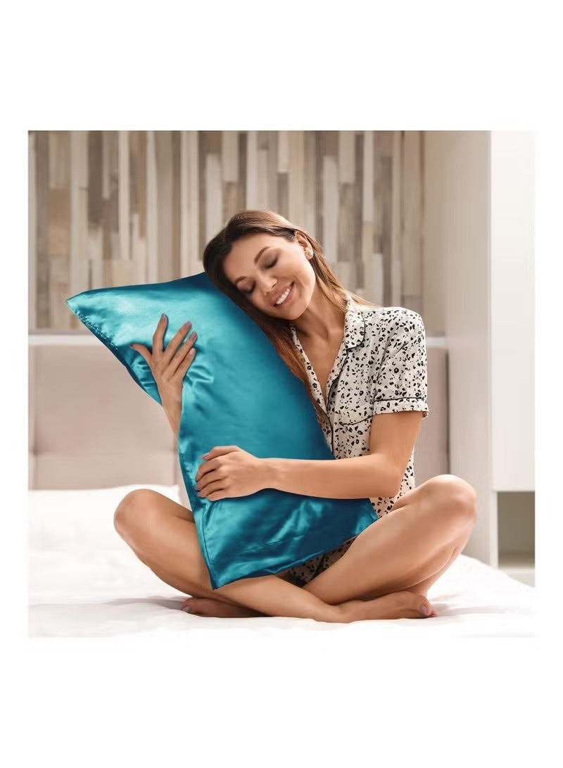 يوكانبي طقم غطاء وسادة من الساتان الحريري عدد 2 – باللون الأخضر الغامق، مقاس كوين 20×29 بوصة (51×76 سم)، أغطية وسائد ناعمة مزدوجة الجوانب بإغلاق مغلف، لطيفة على الشعر والبشرة، فاخرة وأنيقة - Image 4