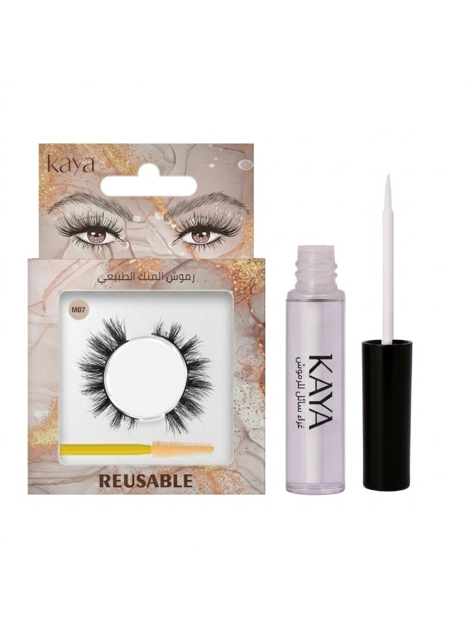 kaya Clear Eyelash Glue with Natural Mink Three Dimensional Lashes Style No. 7 Set - Image 1