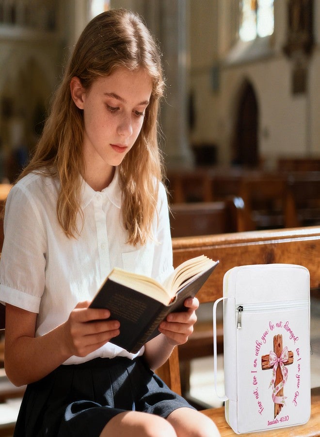 INCOK Bible Cover Case for Women - God Says I Am Bible Study Supplies Pink Bow Cross Church Carrying Case Bag with Handle Bookmarks Christian Christmas Gift for Prayer Teacher Students - Image 3
