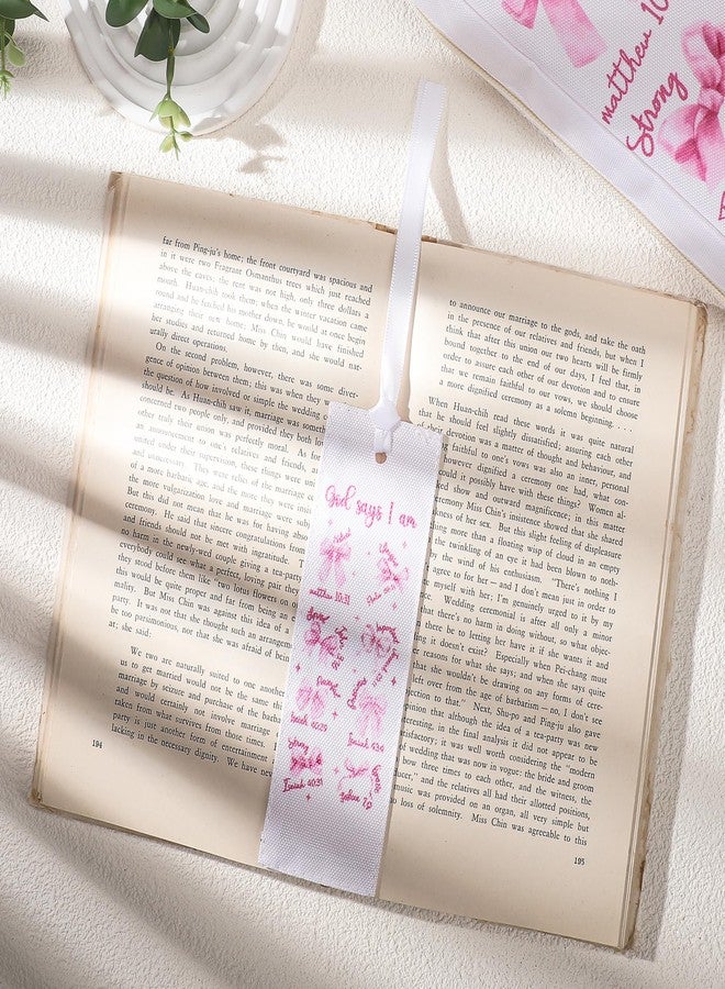 INCOK Bible Cover Case for Women - God Says I Am Bible Study Supplies Pink Bow Cross Church Carrying Case Bag with Handle Bookmarks Christian Christmas Gift for Prayer Teacher Students - Image 4