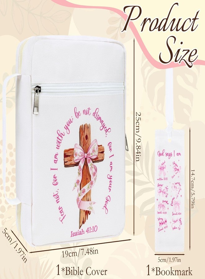 INCOK Bible Cover Case for Women - God Says I Am Bible Study Supplies Pink Bow Cross Church Carrying Case Bag with Handle Bookmarks Christian Christmas Gift for Prayer Teacher Students - Image 5