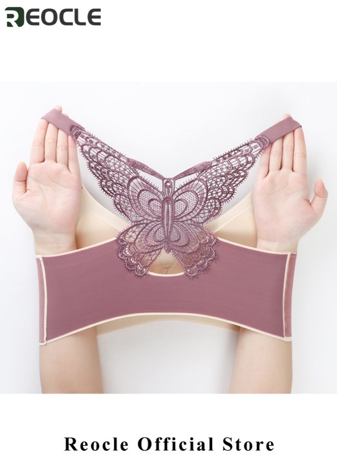 REOCLE - Women's Wire-Free Push Up Bra Seamless Front Closure Lace Butterfly Daily Bra Butterfly Embroidery Front Closure Bra Adjustable Butterfly Back Bras - Image 1