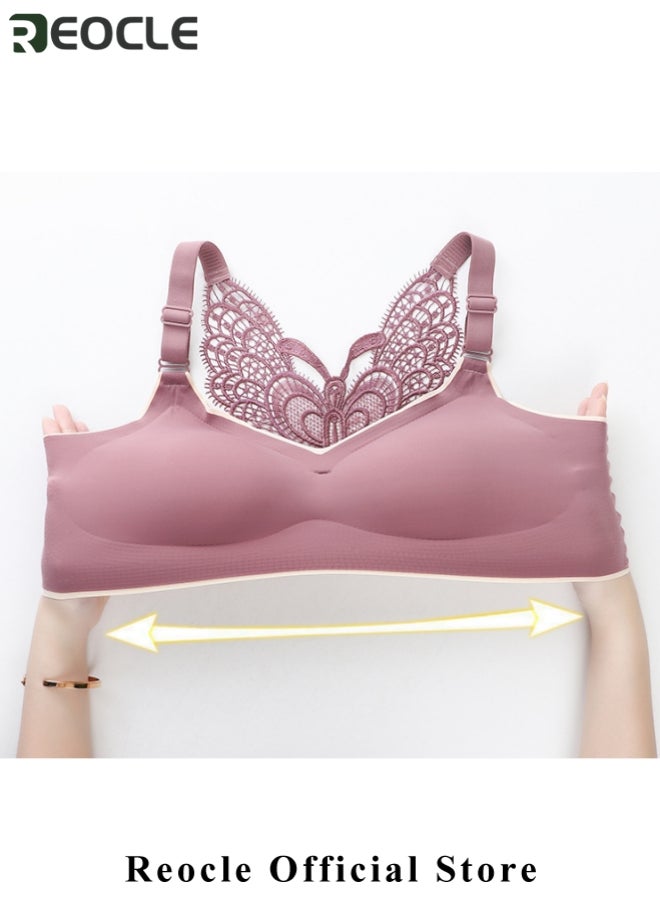 REOCLE - Women's Wire-Free Push Up Bra Seamless Front Closure Lace Butterfly Daily Bra Butterfly Embroidery Front Closure Bra Adjustable Butterfly Back Bras - Image 1