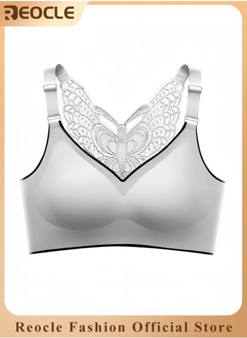 Women's Wire-Free Push Up Bra Seamless Front Closure Lace Butterfly Daily Bra Butterfly Embroidery Front Closure Bra Adjustable Butterfly Back Bras