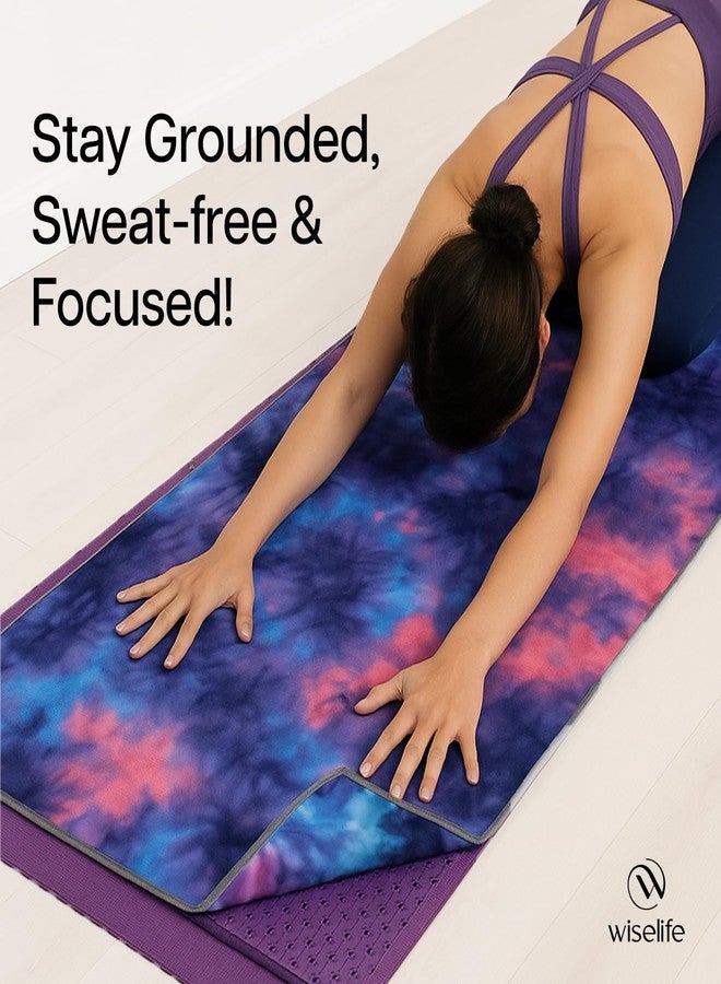 Wiselife Yoga Mat Towel Blue Purple - Non-Slip, Super Absorbent & Quick Dry Microfiber Towel for Hot Yoga, Bikram, Pilates & Fitness - Sweat-Wicking Grip Towel for Men & Women - Image 4