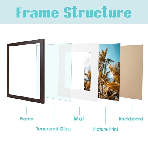 Frametory, 11x14 Picture Frame with Mat for 8x10 Photo - High Definition Glass Wide Molding - Preinstalled Wall Mounting Hardware (Brown, 1 Pack) - Image 4