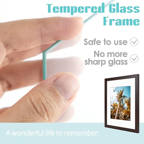 Frametory, 11x14 Picture Frame with Mat for 8x10 Photo - High Definition Glass Wide Molding - Preinstalled Wall Mounting Hardware (Brown, 1 Pack) - Image 3