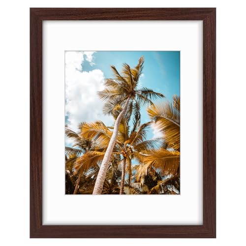 Frametory, 11x14 Picture Frame with Mat for 8x10 Photo - High Definition Glass Wide Molding - Preinstalled Wall Mounting Hardware (Brown, 1 Pack) - Image 1