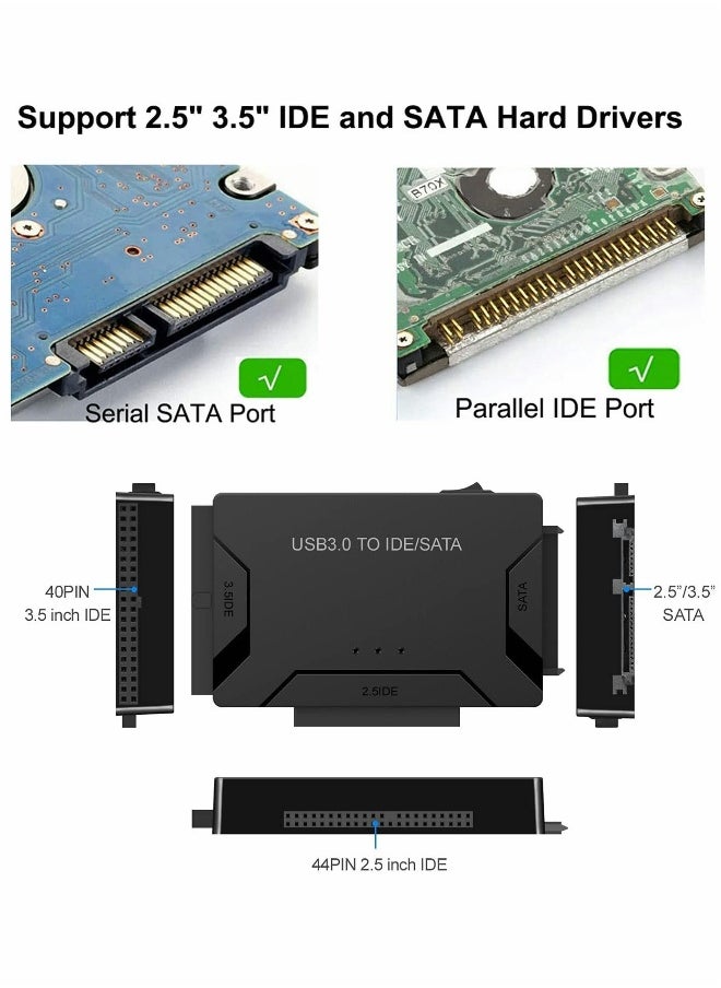 Generic - SATA/IDE to USB 3.0 Adapter, Hard Drive Adapter with 12V 2A Power Supply Support 6TB, Hard Drive Reader for Universal 2.5/3.5-Inch IDE and SATA External HDD/SSD - Image 1