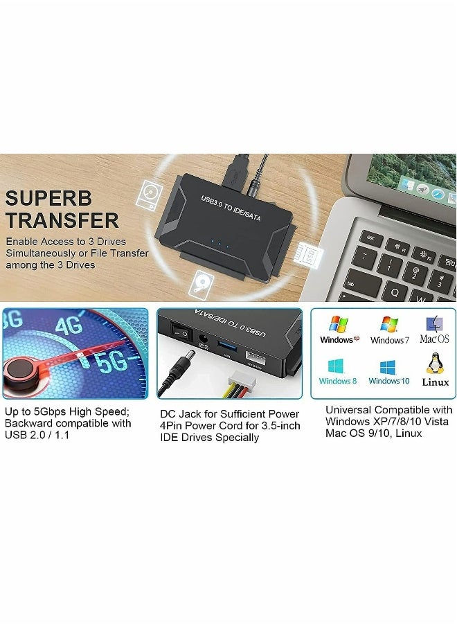 Generic - SATA/IDE to USB 3.0 Adapter, Hard Drive Adapter with 12V 2A Power Supply Support 6TB, Hard Drive Reader for Universal 2.5/3.5-Inch IDE and SATA External HDD/SSD - Image 1