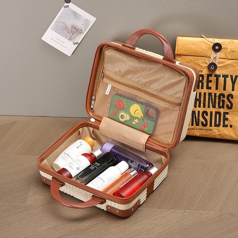 SUNBEET Makeup Case Suitcase, Mini Bag, Mini Hard Shell Travel Luggage, Women Portable Water Proof Carrying Suitcase, Organizer Bag, Small Hard Shell Cosmetic Lugge Bag, Water Proof (B-Cream) - Image 3