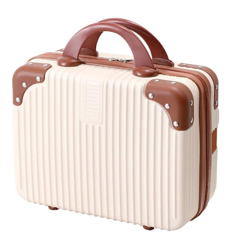 SUNBEET Makeup Case Suitcase, Mini Bag, Mini Hard Shell Travel Luggage, Women Portable Water Proof Carrying Suitcase, Organizer Bag, Small Hard Shell Cosmetic Lugge Bag, Water Proof (B-Cream) - Image 1