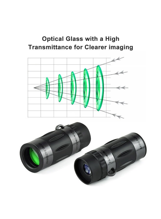 Kiboule 8X20mm Monocular Telescope, Compact Telescope High Powered Mini Pocket Monoscope HD Handheld Monocular Scope for Adults Gifts Designed for Bird Watching Hiking Hunting Black - Image 3